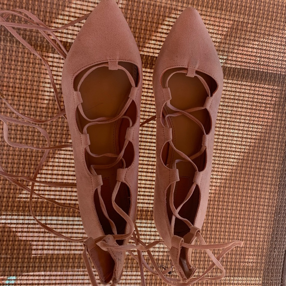 F21 Pink suede lace up flats